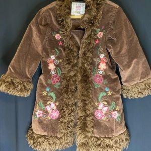 Baby Gap Girls Long Coat Brown Embroidery - vintage